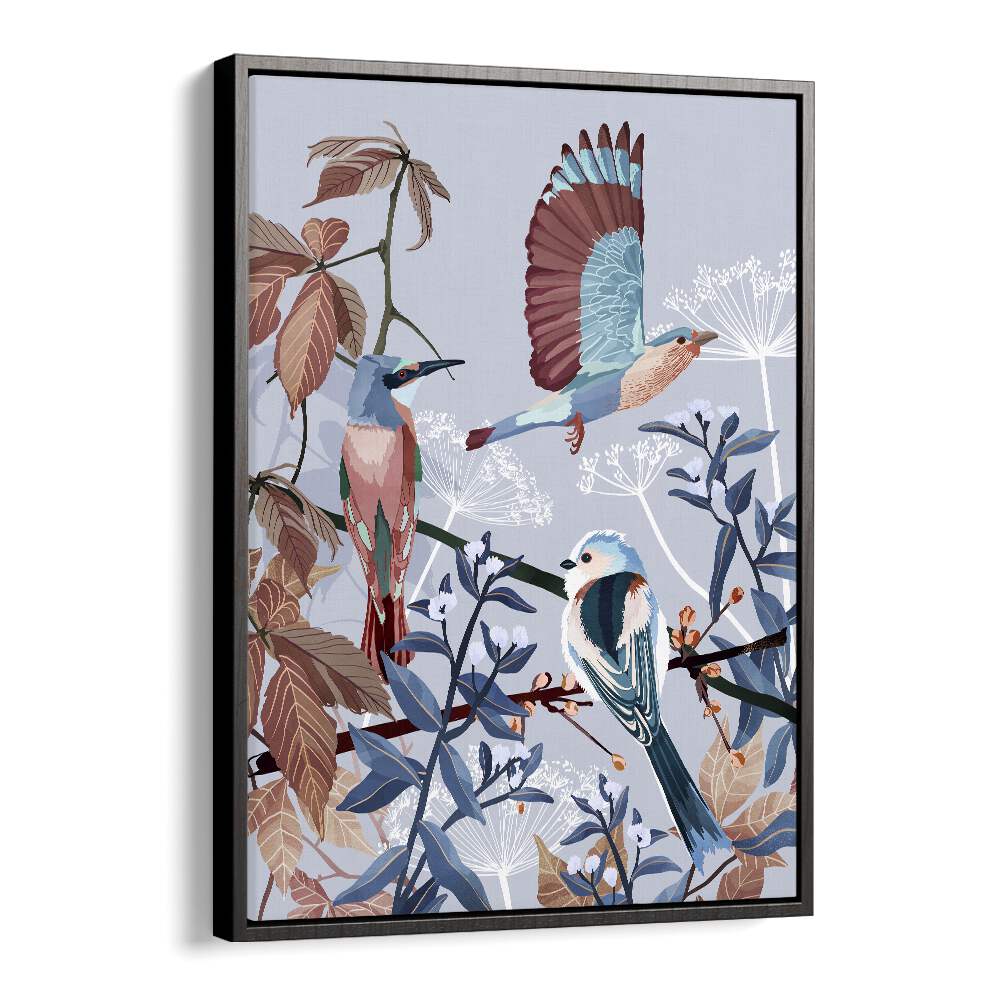 Birds Of Winter by Goed Blauw Kids Paintings in Black Floater Frame