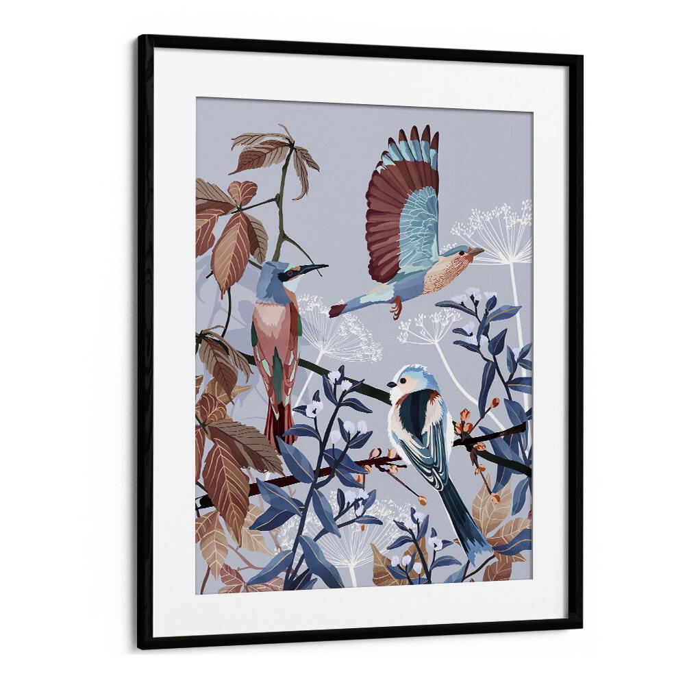 Birds Of Winter by Goed Blauw Kids Paintings in Black Frame With Mount