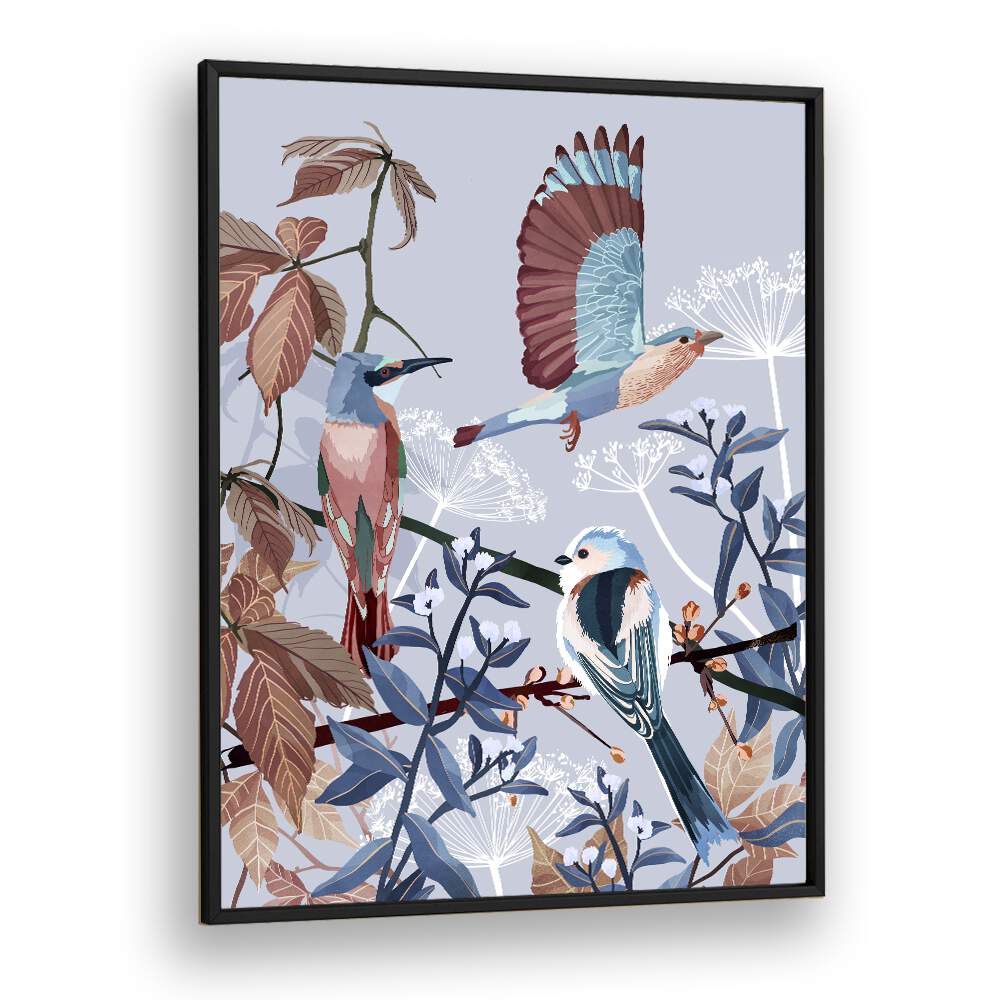 Birds Of Winter by Goed Blauw Kids Paintings in Black Plain Frame