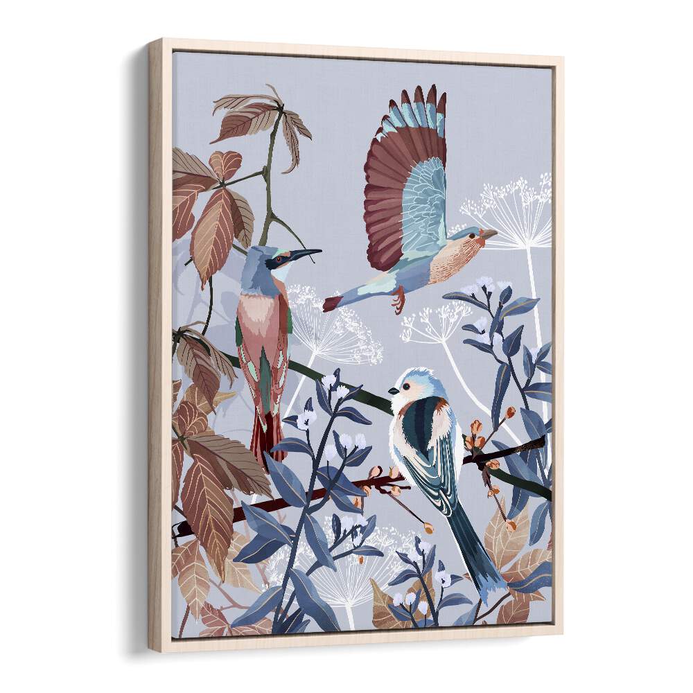 Birds Of Winter by Goed Blauw Kids Paintings in Oak Wood Floater Frame