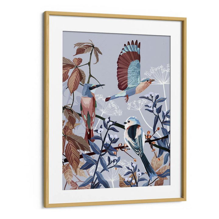 Birds Of Winter by Goed Blauw Kids Paintings in Oak Wood Frame With Mount