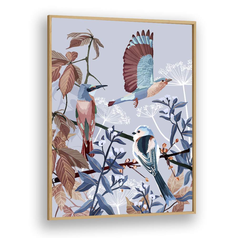 Birds Of Winter by Goed Blauw Kids Paintings in Oak Wood Plain Frame