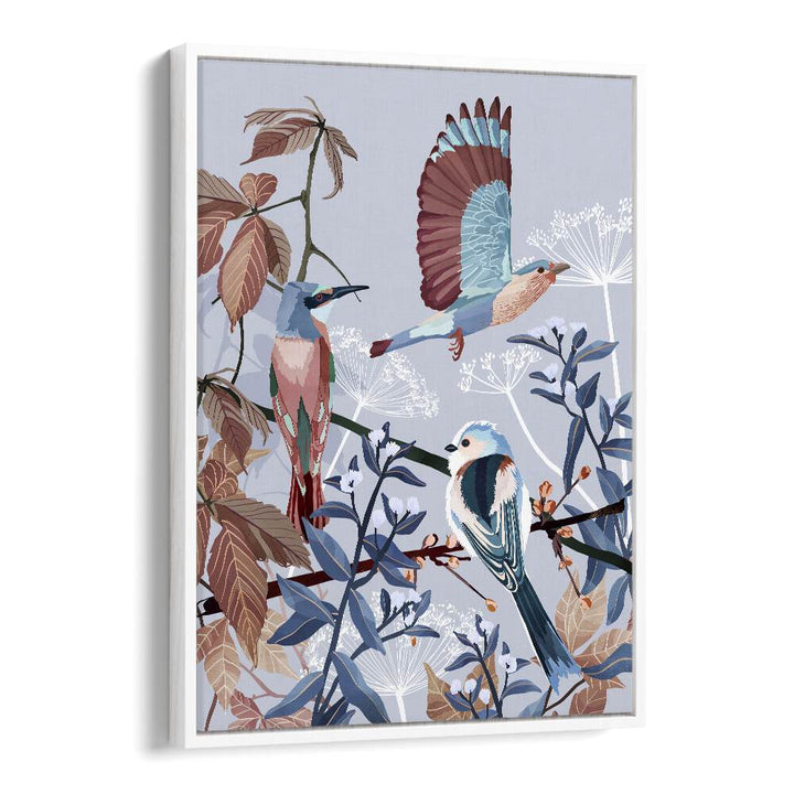 Birds Of Winter by Goed Blauw Kids Paintings in White Floater Frame