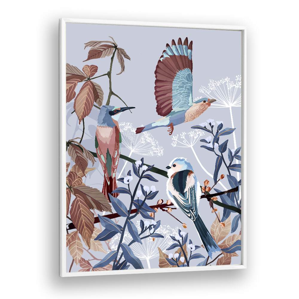 Birds Of Winter by Goed Blauw Kids Paintings in White Plain Frame