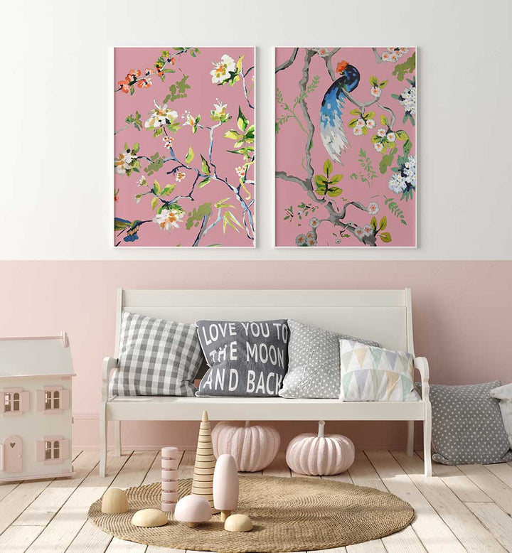 BIRDSONG IN BLOOM SET , SET OF 2 PAINTINGS