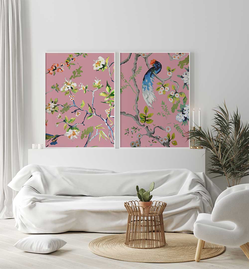 BIRDSONG IN BLOOM SET , SET OF 2 PAINTINGS