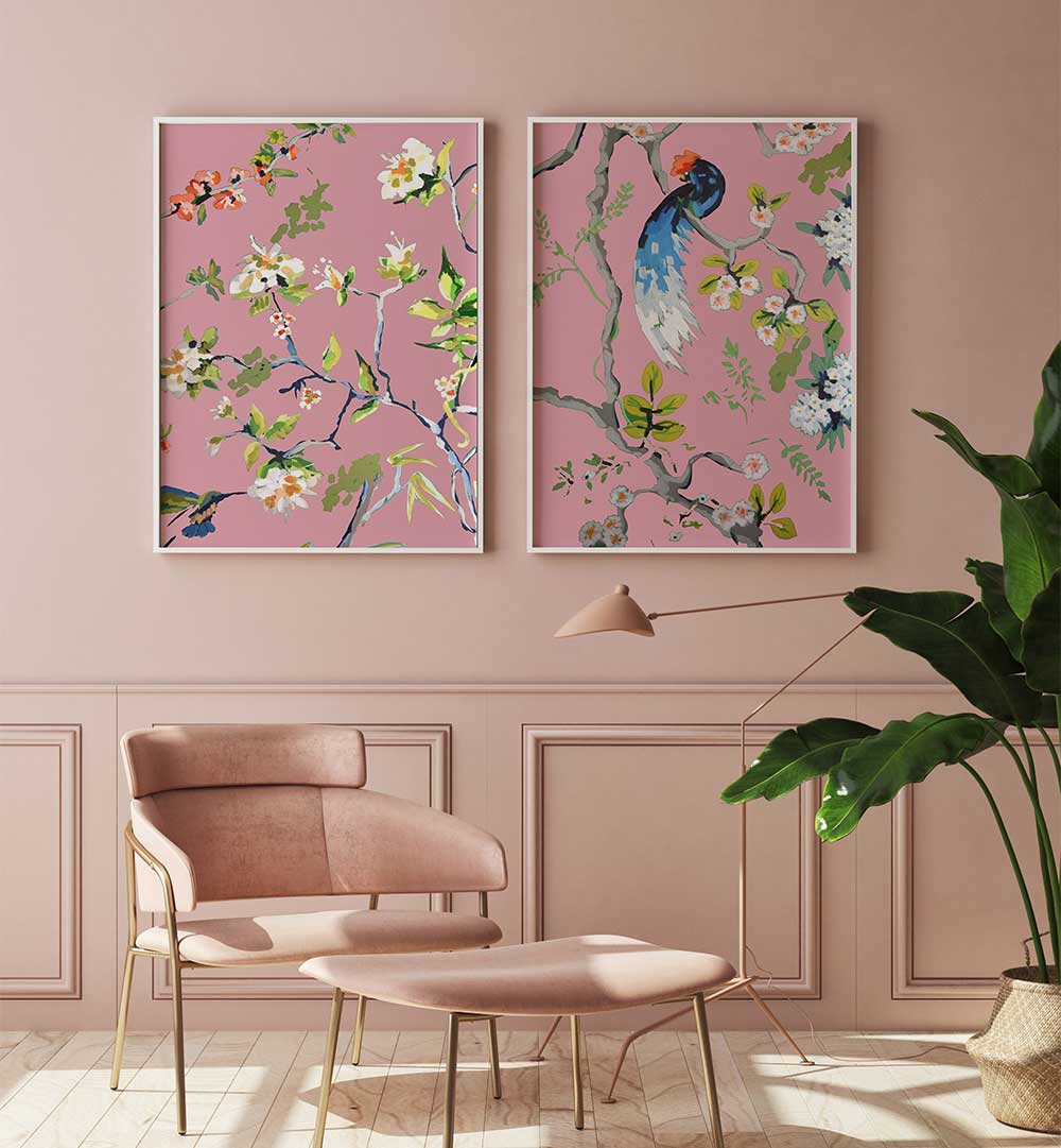 BIRDSONG IN BLOOM SET , SET OF 2 PAINTINGS