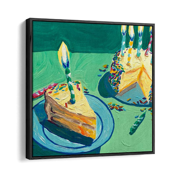 Birthday Cake By Key And Sea Creative Kitchen Artwork in Black Floater Frame