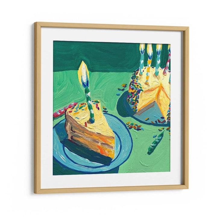 Birthday Cake By Key And Sea Creative Kitchen Artwork in Oak Wood Frame With Mount