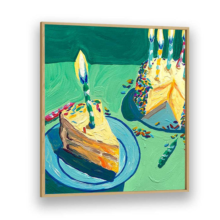 Birthday Cake By Key And Sea Creative Kitchen Artwork in Oak Wood Plain Frame