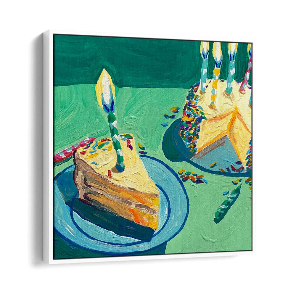 Birthday Cake By Key And Sea Creative Kitchen Artwork in White Floater Frame