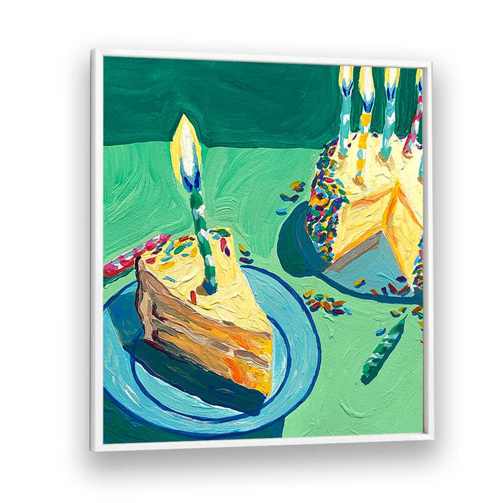 Birthday Cake By Key And Sea Creative Kitchen Artwork in White Plain Frame