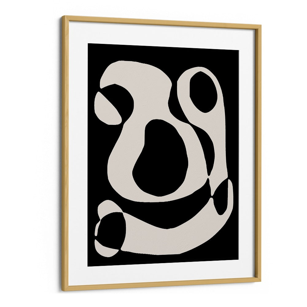 Black And Beige II By Preayna Abstract Art Paintings in Oak Wood Frame With Mount