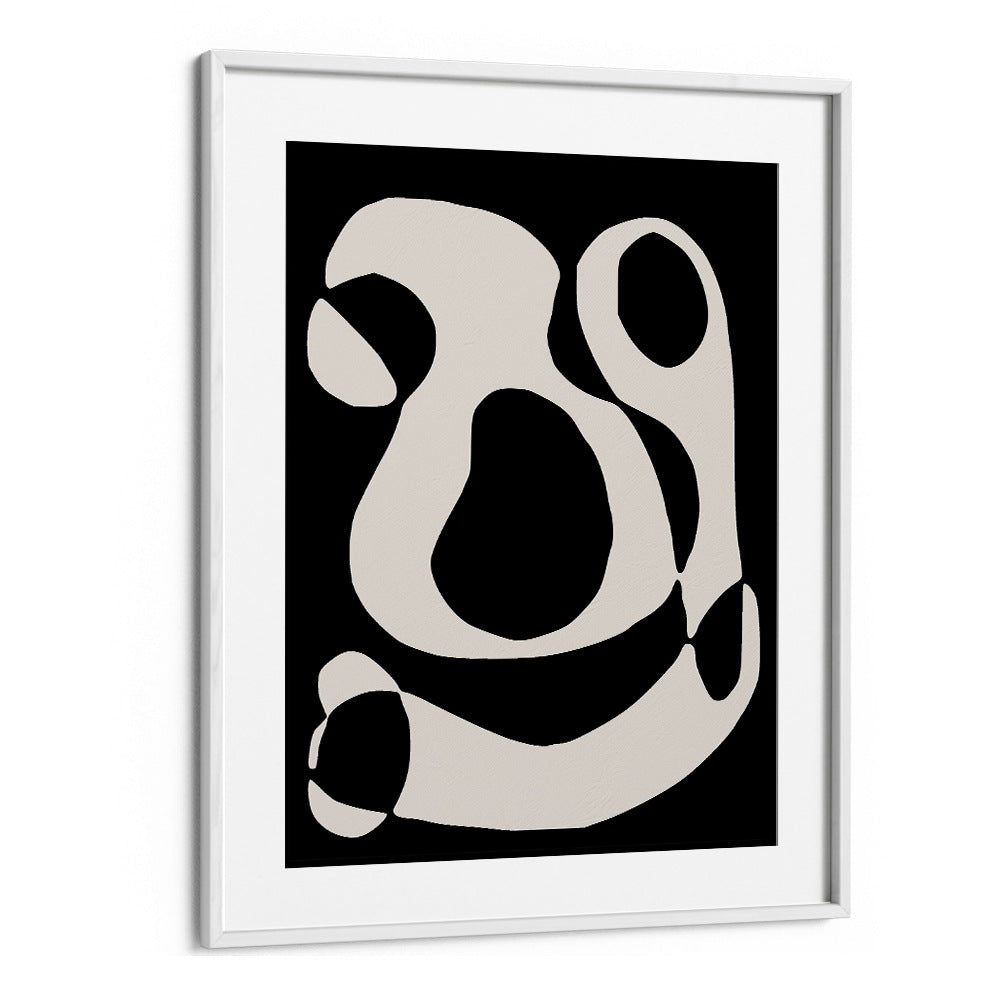 Black And Beige II By Preayna Abstract Art Paintings in White Frame With Mount