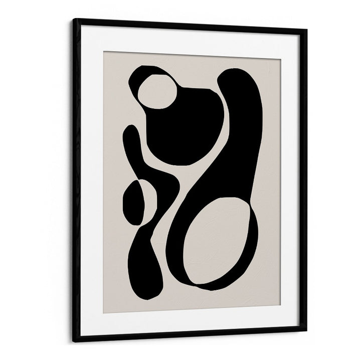 Black And Beige III By Preayna Abstract Art Paintings in Black Frame With Mount