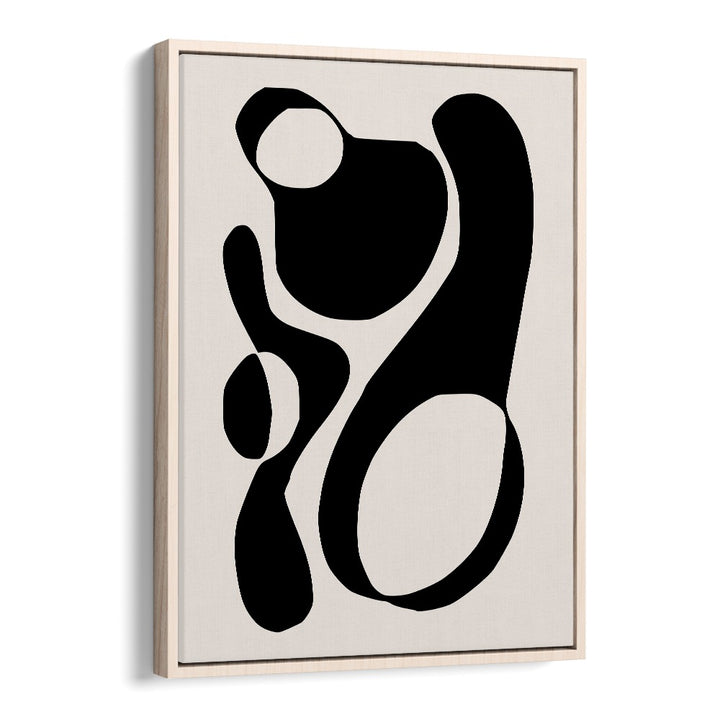 Black And Beige III By Preayna Abstract Art Paintings in Oak Wood Floater Frame