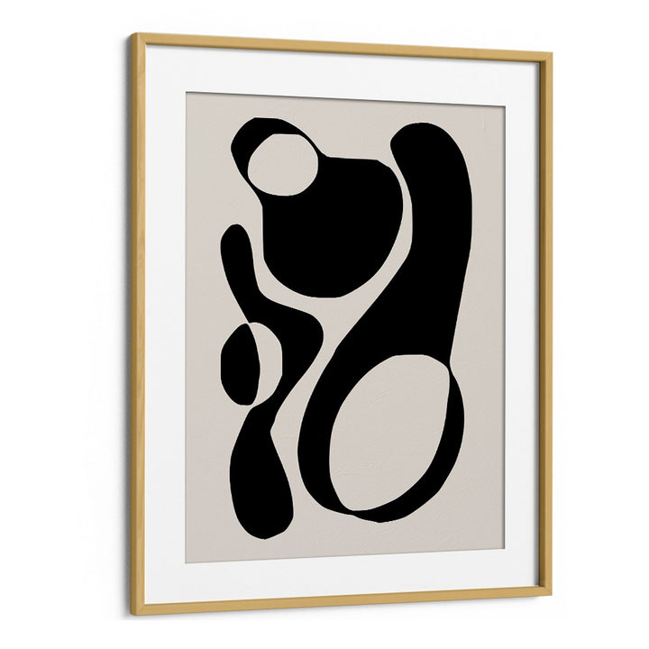 Black And Beige III By Preayna Abstract Art Paintings in Oak Wood Frame With Mount