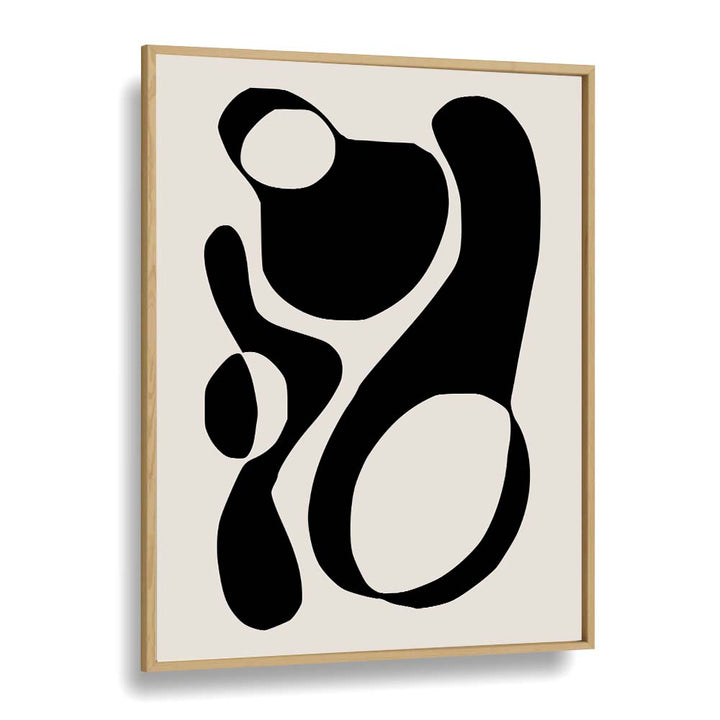 Black And Beige III By Preayna Abstract Art Paintings in Oak Wood Plain Frame