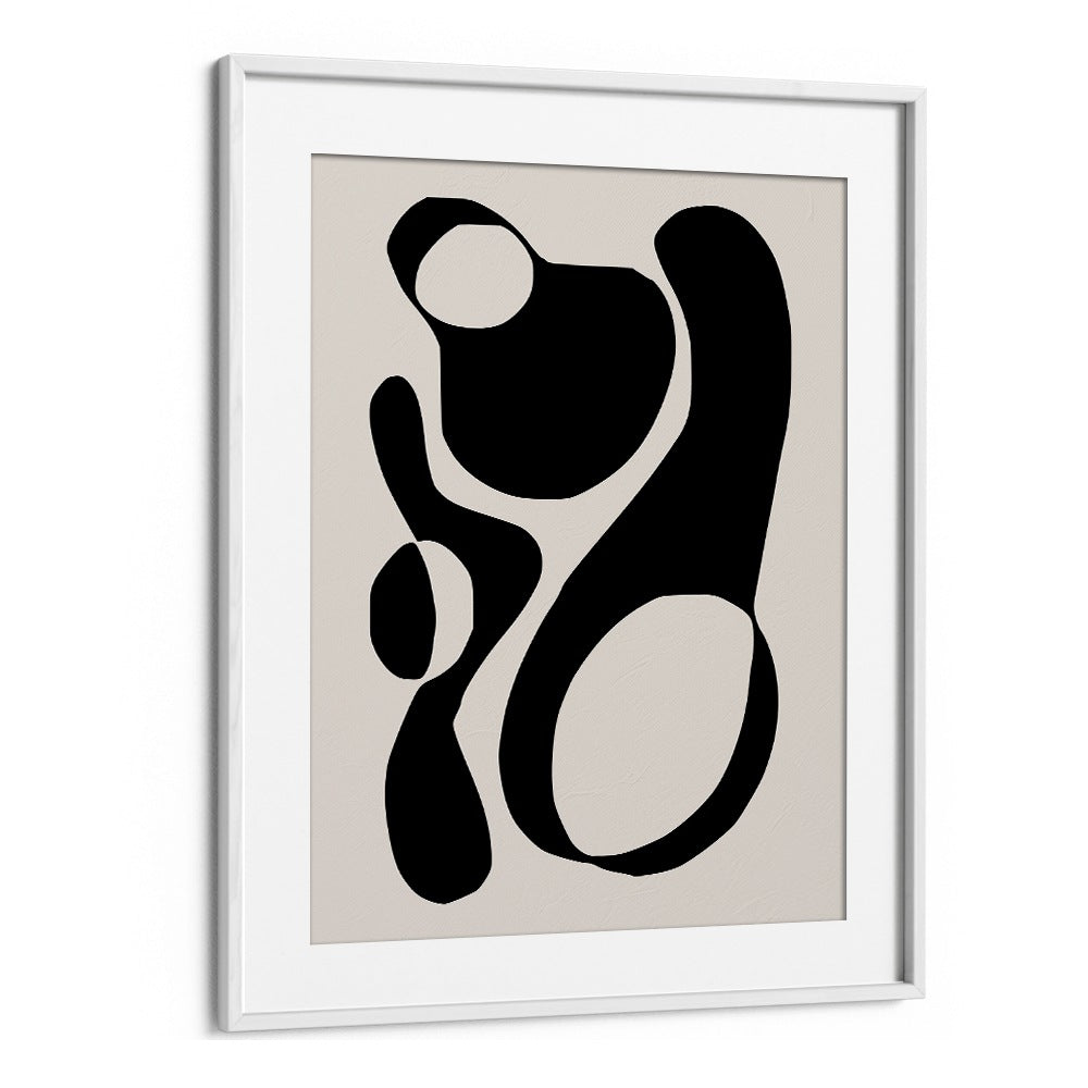 Black And Beige III By Preayna Abstract Art Paintings in White Frame With Mount