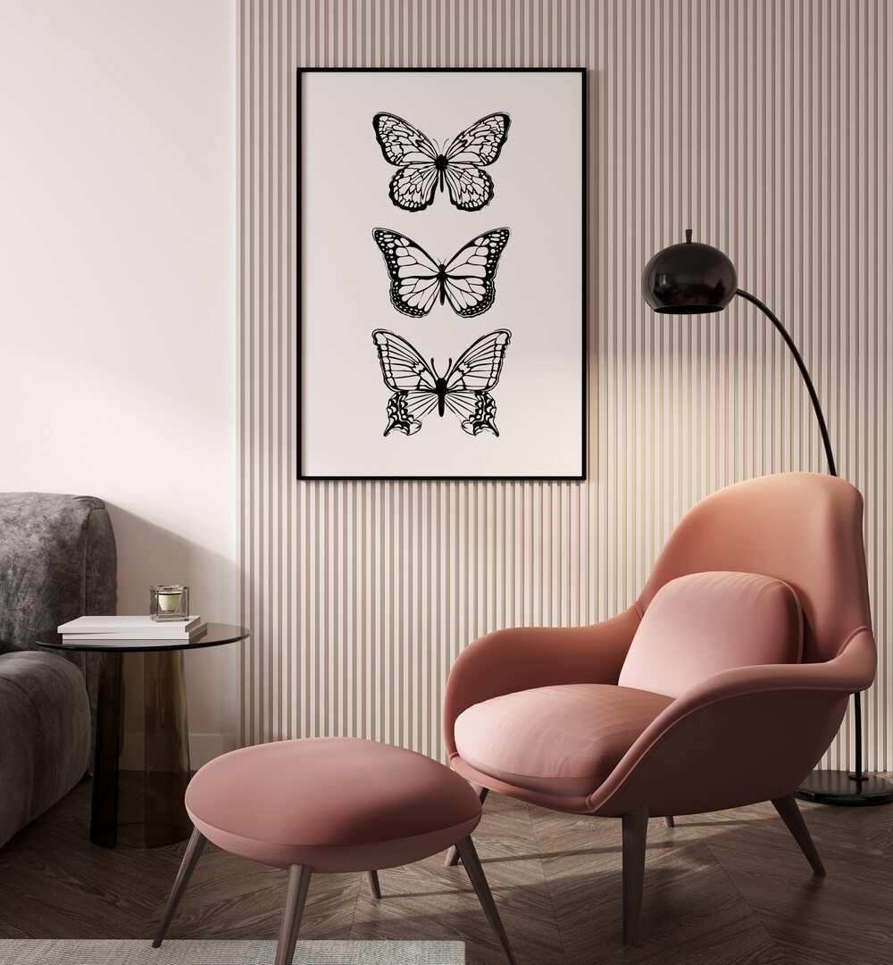 Black Butterflies by Martina Fashion Paintings Fashion Posters  placed on wall 