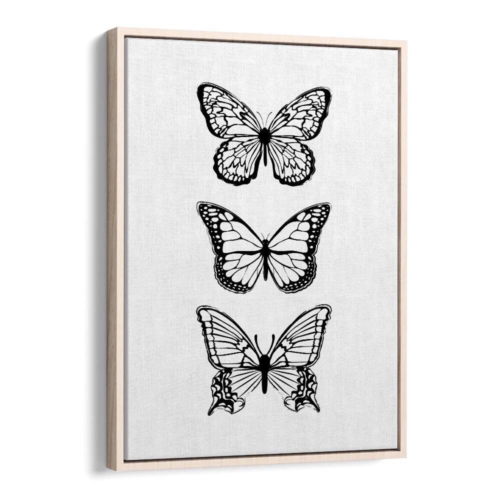 Black Butterflies by Martina Fashion Paintings Fashion Posters in Oak Wood Floater Frame