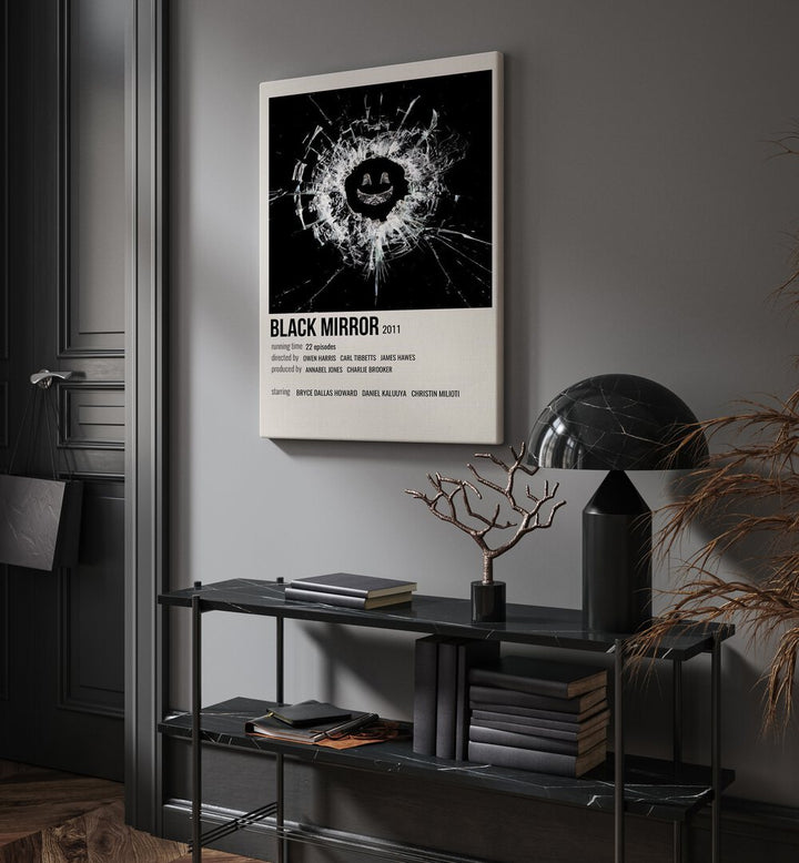 Black Mirror 2011 i Movie Posters in Gallery Wrap hanging on wall above console table beside door and window