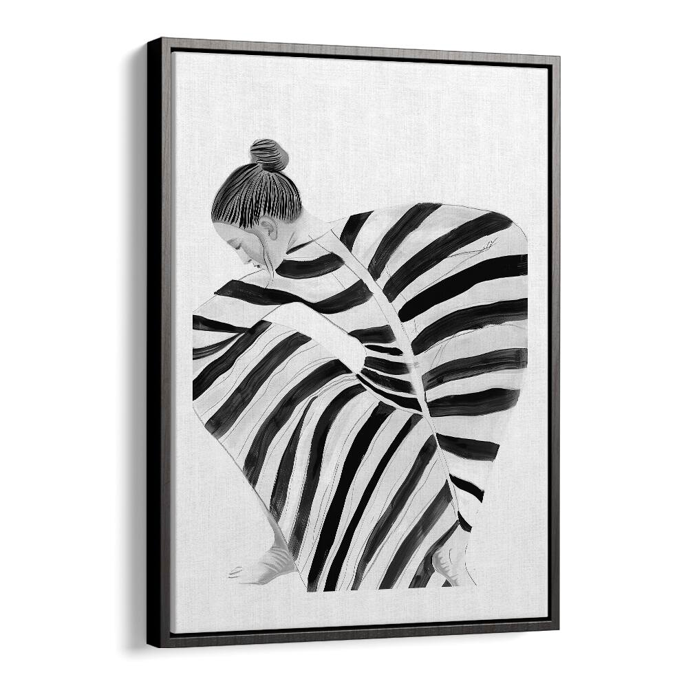 Black Moon  Women Illustrations paintings in Black Floater Frame