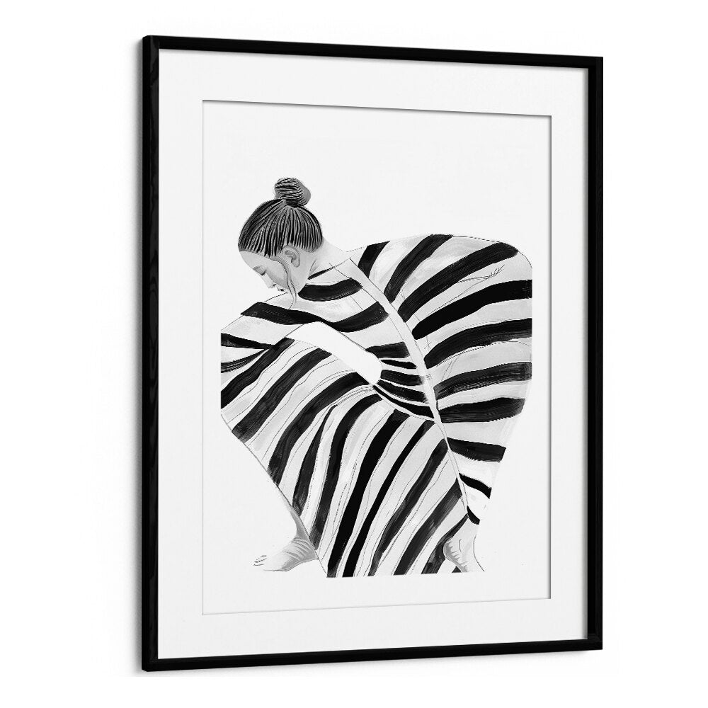 Black Moon  Women Illustrations paintings in Black Frame With Mount