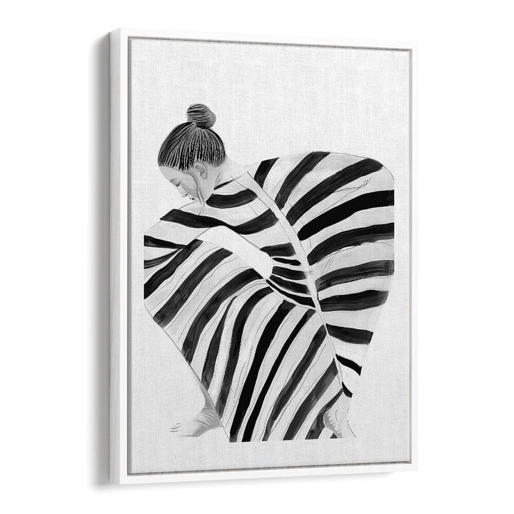 Black Moon  Women Illustrations paintings in White Floater Frame