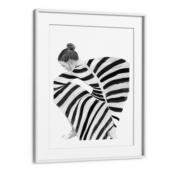 Black Moon  Women Illustrations paintings in White Frame With Mount