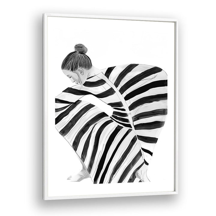 Black Moon  Women Illustrations paintings in White Plain Frame