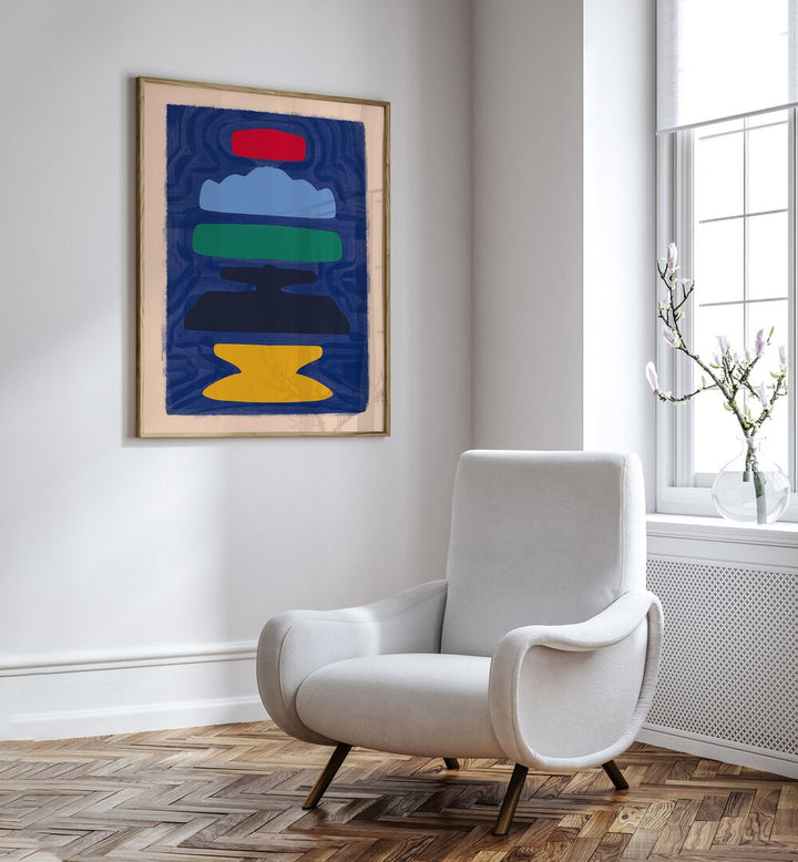 Black Organic Cut Out By Little Dean Abstract Art Abstract Paintings in Oak Wood Plain Frame placed on a White Colored Wall in the Drawing Room