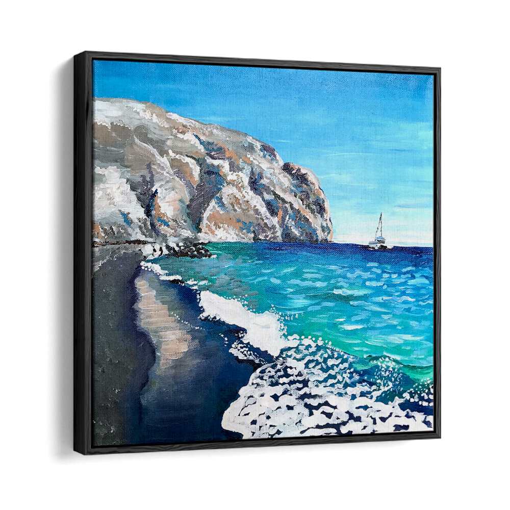 Black Sand Beach By Key And Sea Creative Landscape Artwork in Black Floater Frame