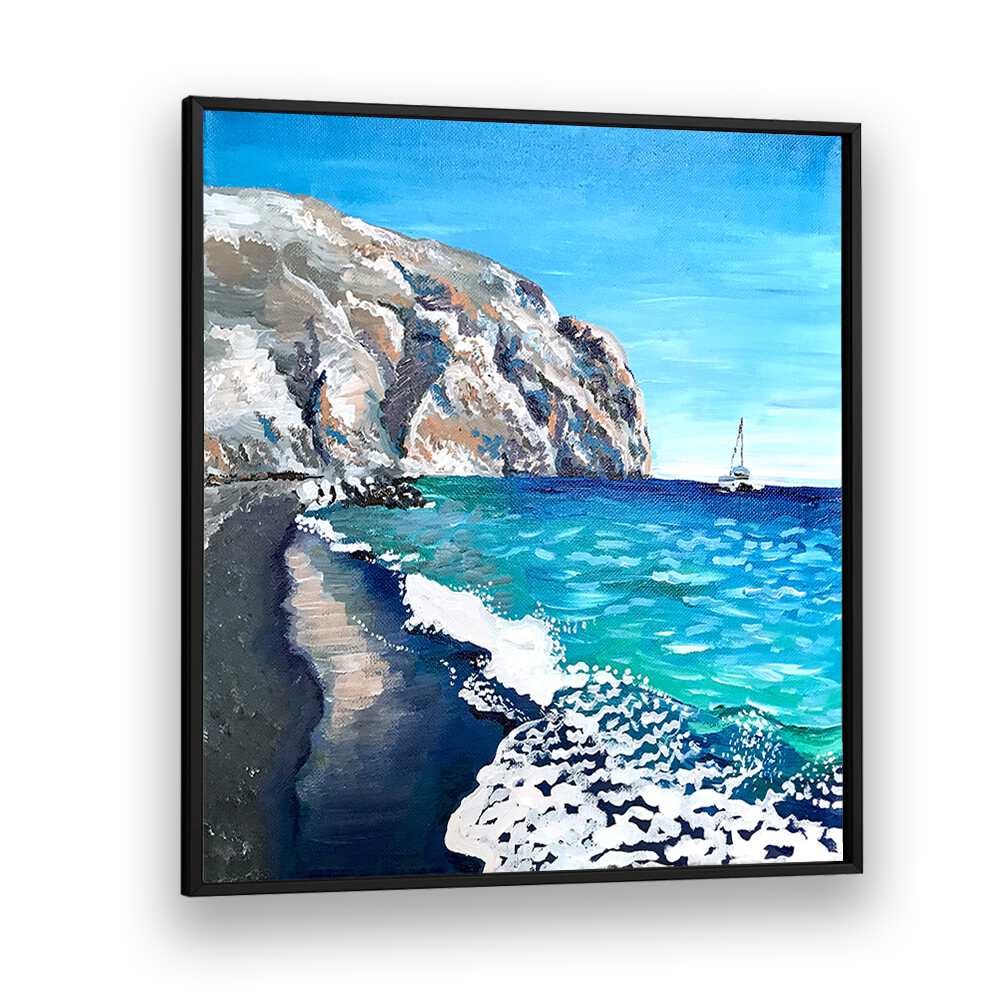 Black Sand Beach By Key And Sea Creative Landscape Artwork in Black Plain Frame