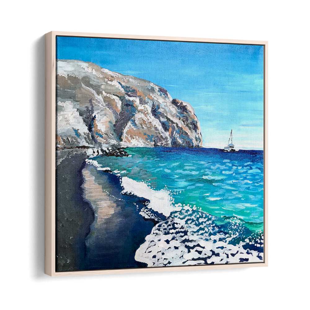 Black Sand Beach By Key And Sea Creative Landscape Artwork in Oak Wood Floater Frame