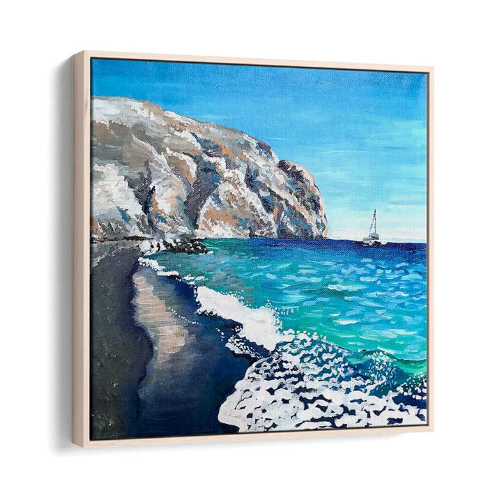 Black Sand Beach By Key And Sea Creative Landscape Artwork in Oak Wood Floater Frame