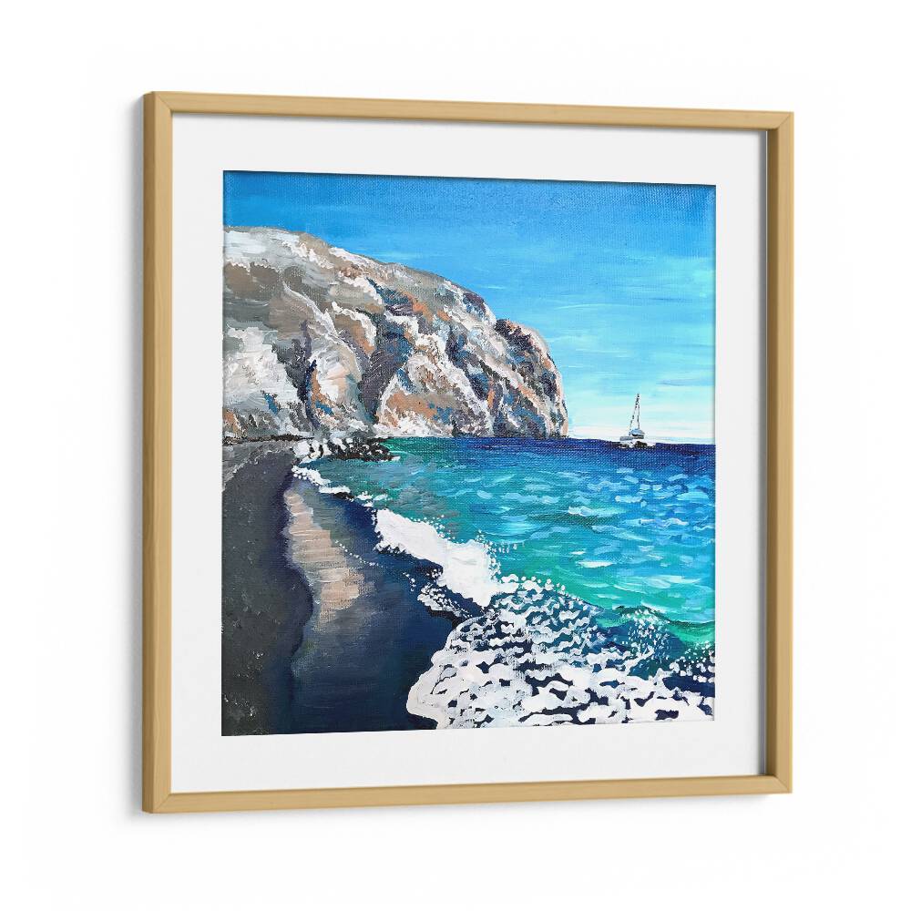 Black Sand Beach By Key And Sea Creative Landscape Artwork in Oak Wood Frame With Mount