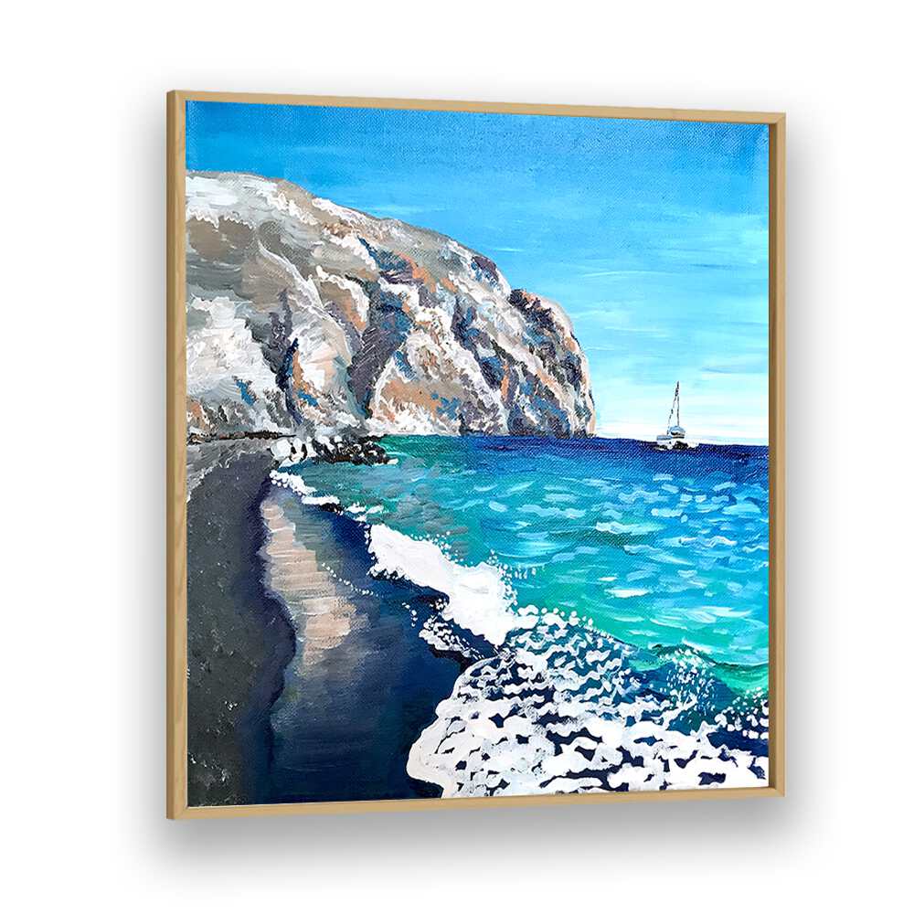 Black Sand Beach By Key And Sea Creative Landscape Artwork in Oak Wood Plain Frame