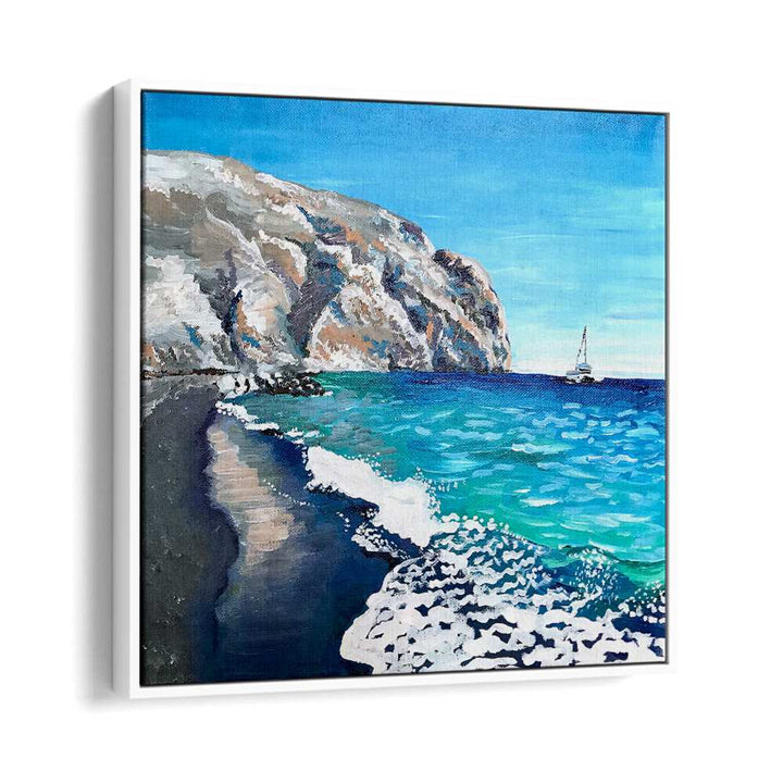 Black Sand Beach By Key And Sea Creative Landscape Artwork in White Floater Frame