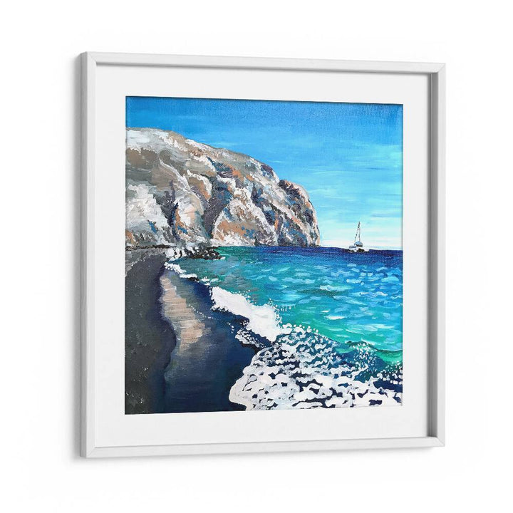 Black Sand Beach By Key And Sea Creative Landscape Artwork in White Frame With Mount