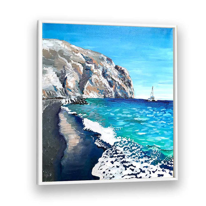 Black Sand Beach By Key And Sea Creative Landscape Artwork in White Plain Frame