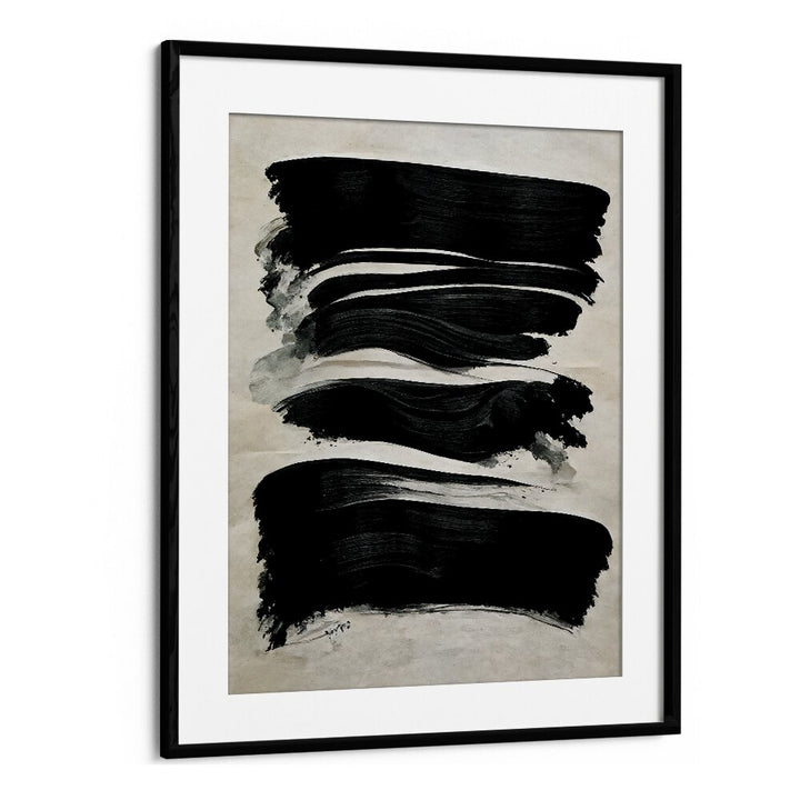 Black Strokes by Treechild Abstract Art Prints in Black Frame With Mount