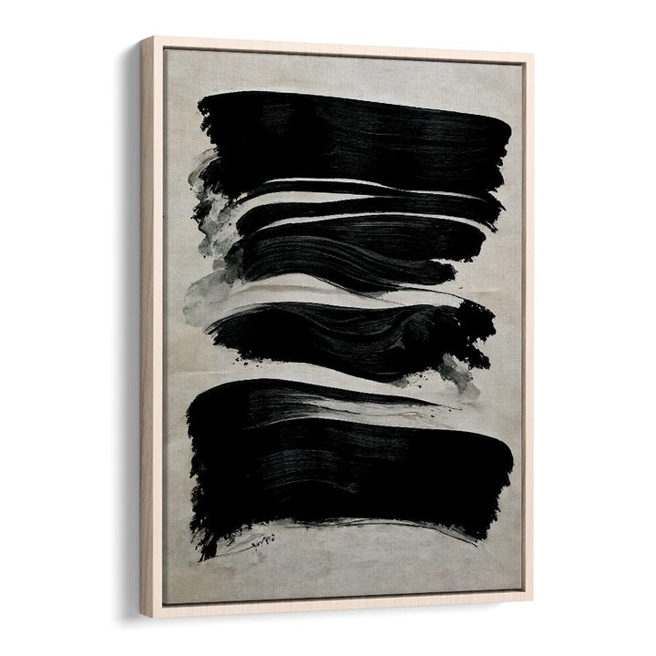 Black Strokes by Treechild Abstract Art Prints in Oak Wood Floater Frame