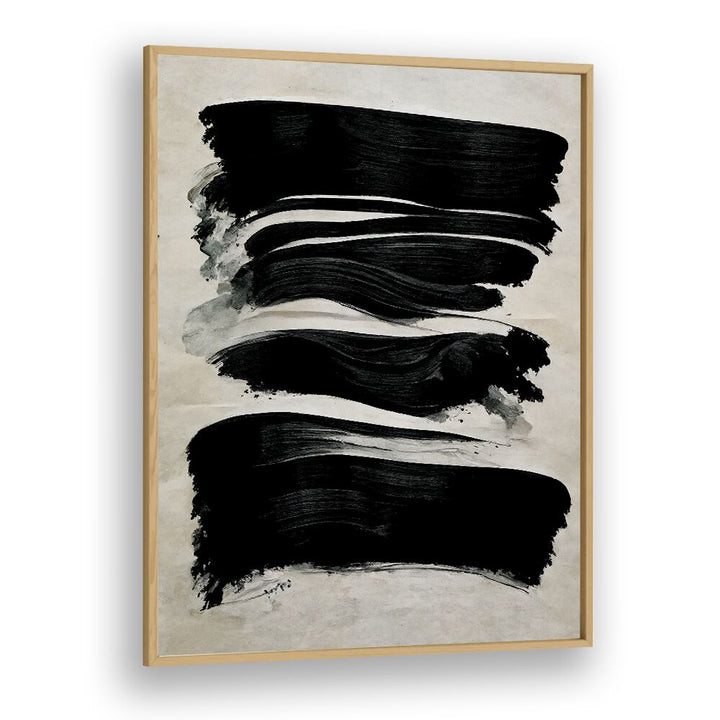 Black Strokes by Treechild Abstract Art Prints in Oak Wood Plain Frame