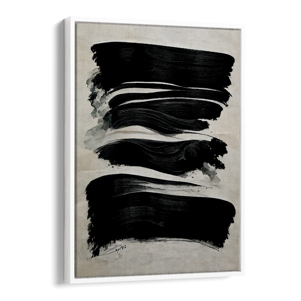 Black Strokes by Treechild Abstract Art Prints in White Floater Frame