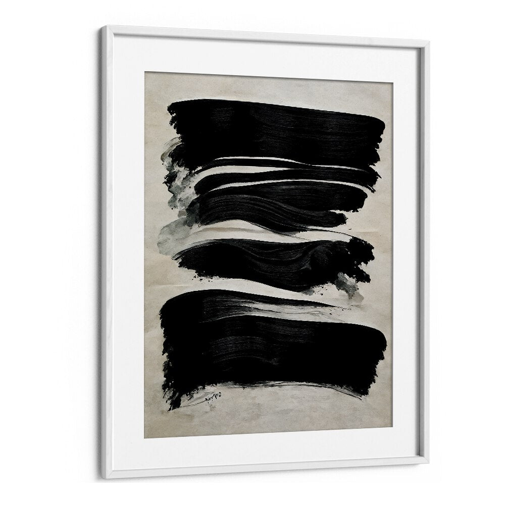 Black Strokes by Treechild Abstract Art Prints in White Frame With Mount