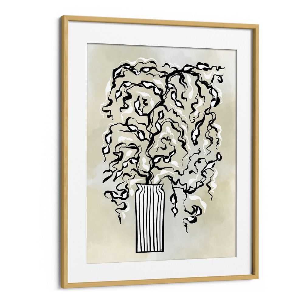 Black Twigs by Martina Botanical Art Prints in Oak Wood Frame With Mount