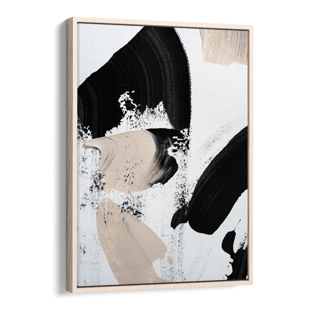 Black and Nude ii by Uplus Me Studio Abstract Art Abstract Paintings in Oak Wood Floater Frame