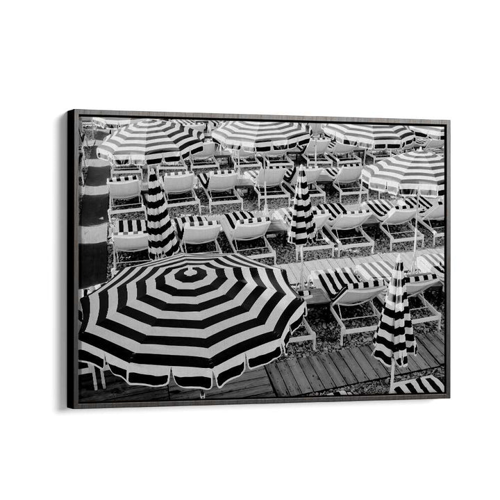 Black and White Beach Umbrellas II By Grace Digital Art Co Beach Prints in Black Floater Frame