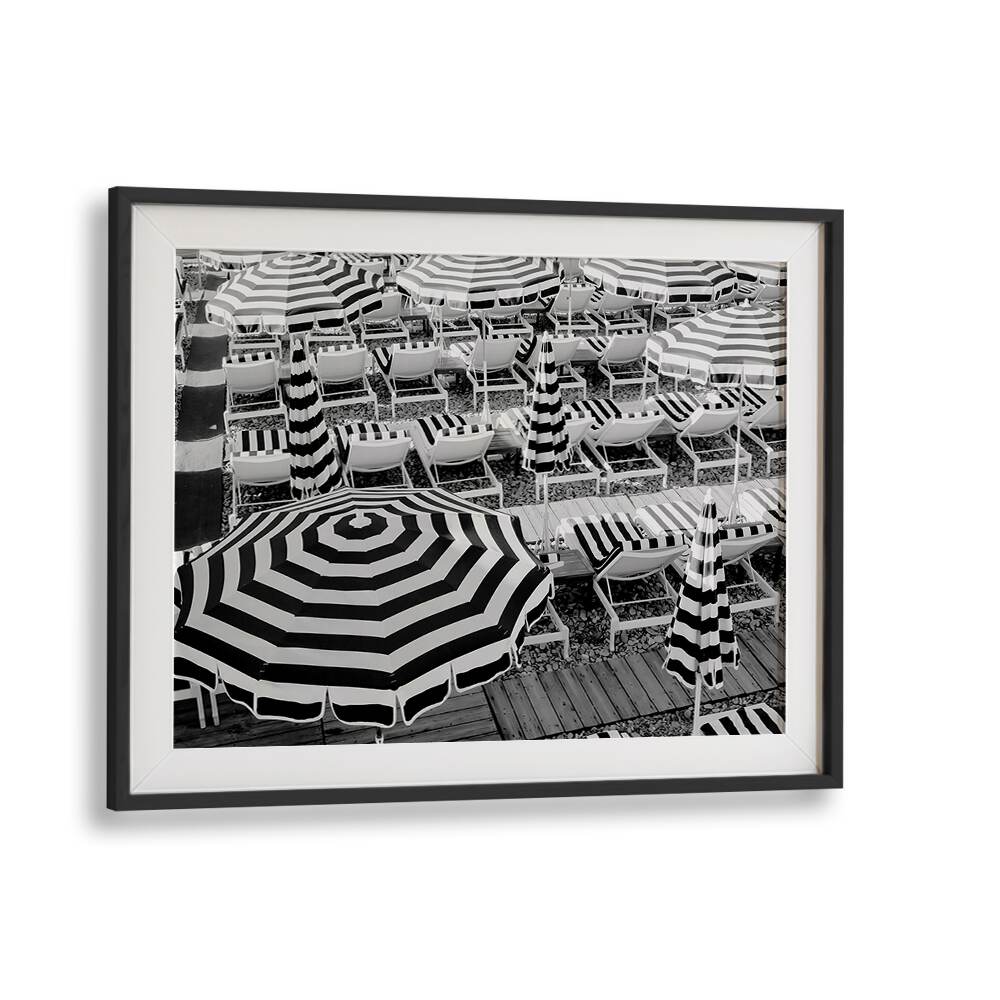 Black and White Beach Umbrellas II By Grace Digital Art Co Beach Prints in Black Frame With Mount